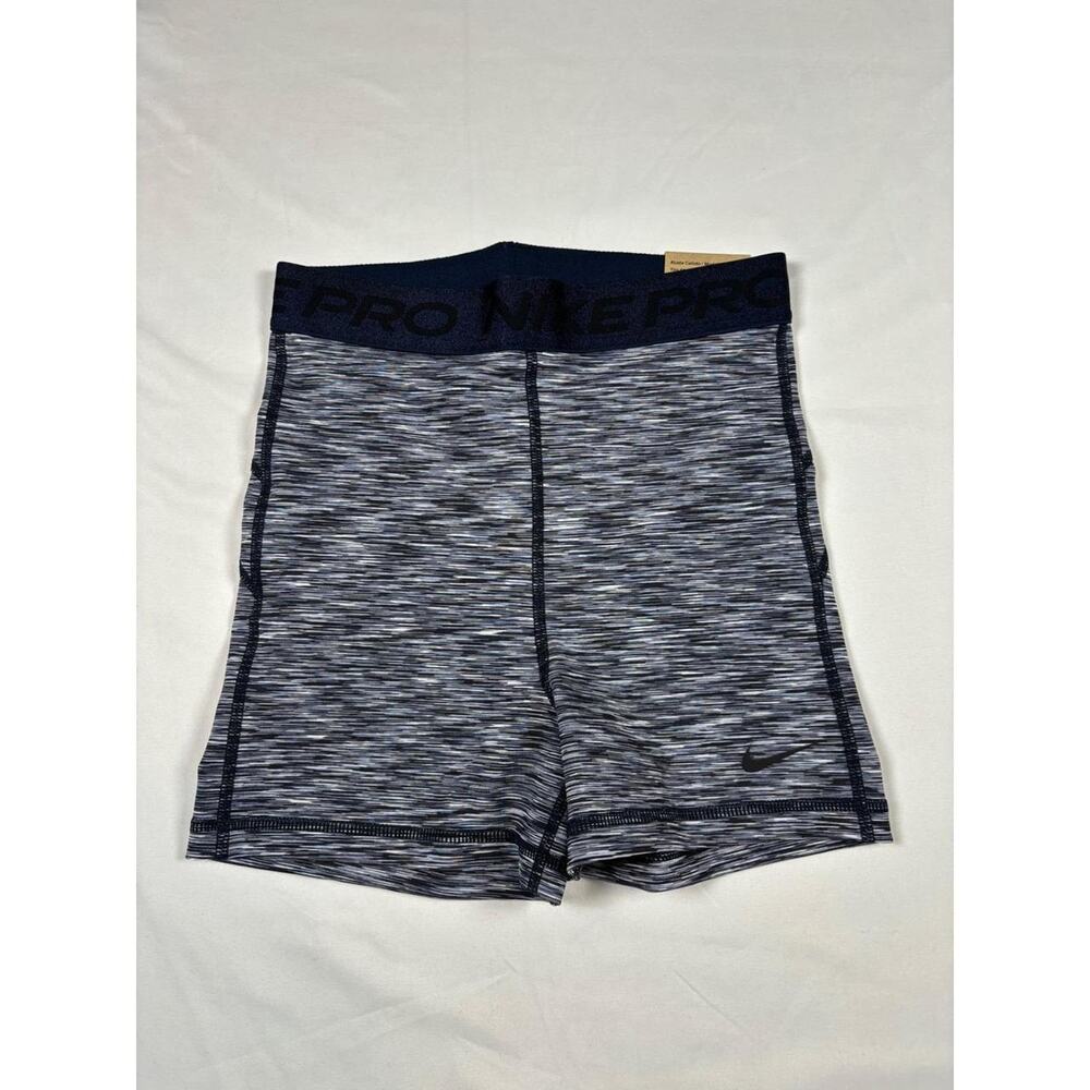 Nike Pro Womens High Rise 3 Inch Training Shorts Space Dye Navy Grey Small NWT